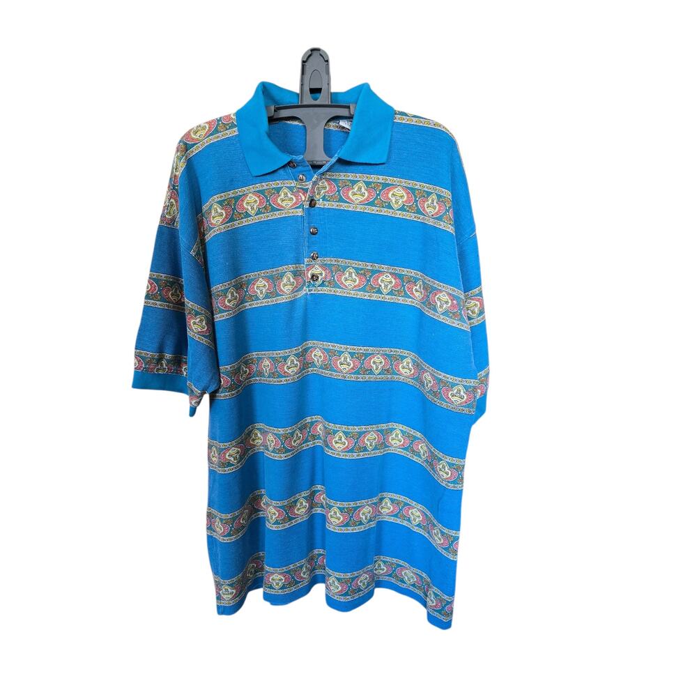 Vintage Bugle Boy Quarter Button Blue Short Sleeve Polo Size L